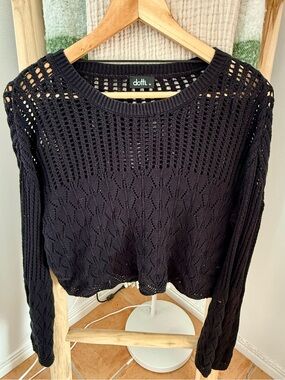 Dotti Black Crochet Crewneck Sweater
